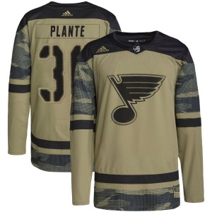 Jacques Plante St. Louis Blues Men's Adidas Authentic Camo Military Appreciation Practice Jersey