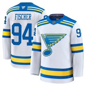 Lukas Fischer St. Louis Blues Youth Fanatics Premium White Away 2025 Jersey
