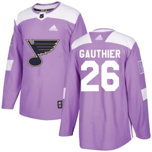 Julien Gauthier St. Louis Blues Youth Adidas Authentic Purple Hockey Fights Cancer Jersey
