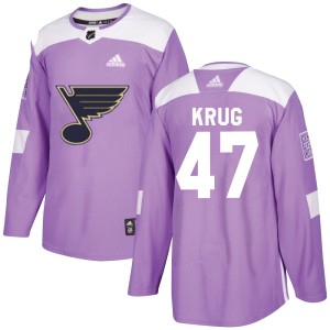 Torey Krug St. Louis Blues Youth Adidas Authentic Purple Hockey Fights Cancer Jersey