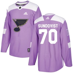 Oskar Sundqvist St. Louis Blues Youth Adidas Authentic Purple Hockey Fights Cancer Jersey