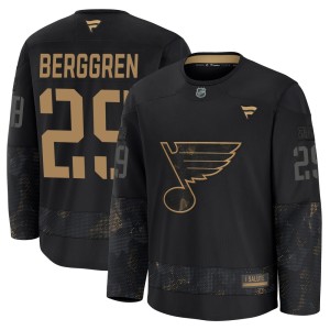 Jonatan Berggren St. Louis Blues Youth Fanatics Premium Black 2024 Military Appreciation Practice Jersey