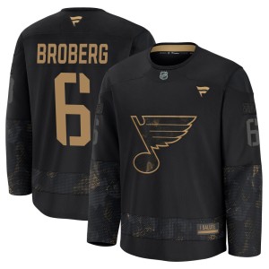 Philip Broberg St. Louis Blues Youth Fanatics Premium Black 2024 Military Appreciation Practice Jersey