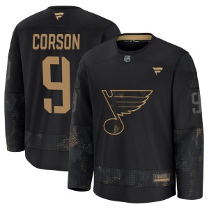 Shayne Corson St. Louis Blues Youth Fanatics Premium Black 2024 Military Appreciation Practice Jersey