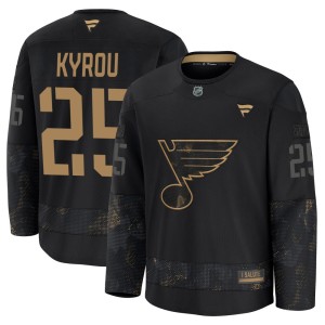 Jordan Kyrou St. Louis Blues Youth Fanatics Premium Black 2024 Military Appreciation Practice Jersey