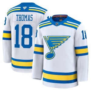 Robert Thomas St. Louis Blues Men's Fanatics Premium White Away 2025 Jersey