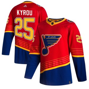 Jordan Kyrou St. Louis Blues Men's Adidas Authentic Red 2020/21 Reverse Retro Jersey