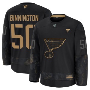 Jordan Binnington St. Louis Blues Men's Fanatics Premium Black 2024 Military Appreciation Practice Jersey