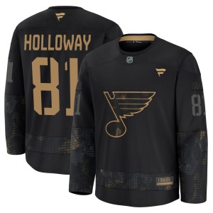 Dylan Holloway St. Louis Blues Men's Fanatics Premium Black 2024 Military Appreciation Practice Jersey