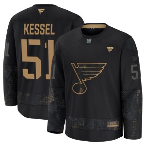 Matthew Kessel St. Louis Blues Men's Fanatics Premium Black 2024 Military Appreciation Practice Jersey