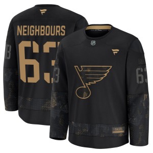 Jake Neighbours St. Louis Blues Men's Fanatics Premium Black 2024 Military Appreciation Practice Jersey