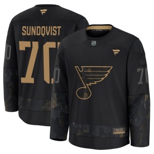 Oskar Sundqvist St. Louis Blues Men's Fanatics Premium Black 2024 Military Appreciation Practice Jersey