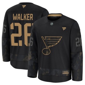 Nathan Walker St. Louis Blues Men's Fanatics Premium Black 2024 Military Appreciation Practice Jersey