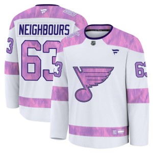 Jake Neighbours St. Louis Blues Men's Fanatics Premium White 2024 Hockey Fights Cancer Practice Jersey