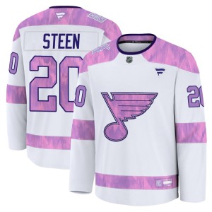 Alexander Steen St. Louis Blues Men's Fanatics Premium White 2024 Hockey Fights Cancer Practice Jersey