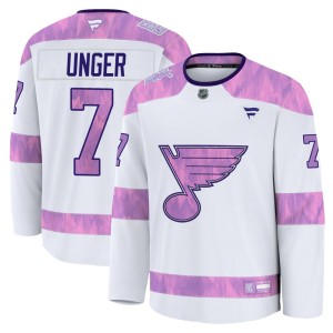 Garry Unger St. Louis Blues Men's Fanatics Premium White 2024 Hockey Fights Cancer Practice Jersey