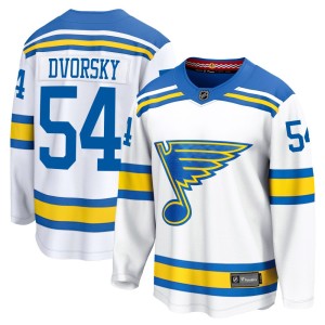 Dalibor Dvorsky St. Louis Blues Youth Fanatics White Breakaway Away 2025 Jersey