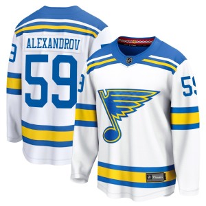 Nikita Alexandrov St. Louis Blues Men's Fanatics White Breakaway Away 2025 Jersey
