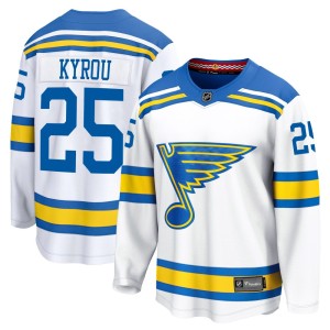 Jordan Kyrou St. Louis Blues Men's Fanatics White Breakaway Away 2025 Jersey
