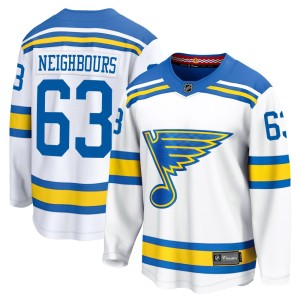 Jake Neighbours St. Louis Blues Men's Fanatics White Breakaway Away 2025 Jersey