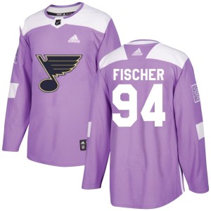 Lukas Fischer St. Louis Blues Men's Adidas Authentic Purple Hockey Fights Cancer Jersey