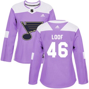 Leo Loof St. Louis Blues Women's Adidas Authentic Purple Hockey Fights Cancer Jersey