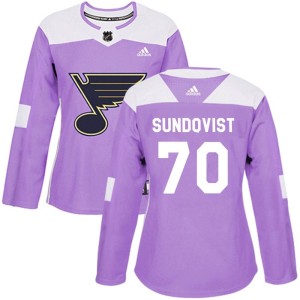 Oskar Sundqvist St. Louis Blues Women's Adidas Authentic Purple Hockey Fights Cancer Jersey